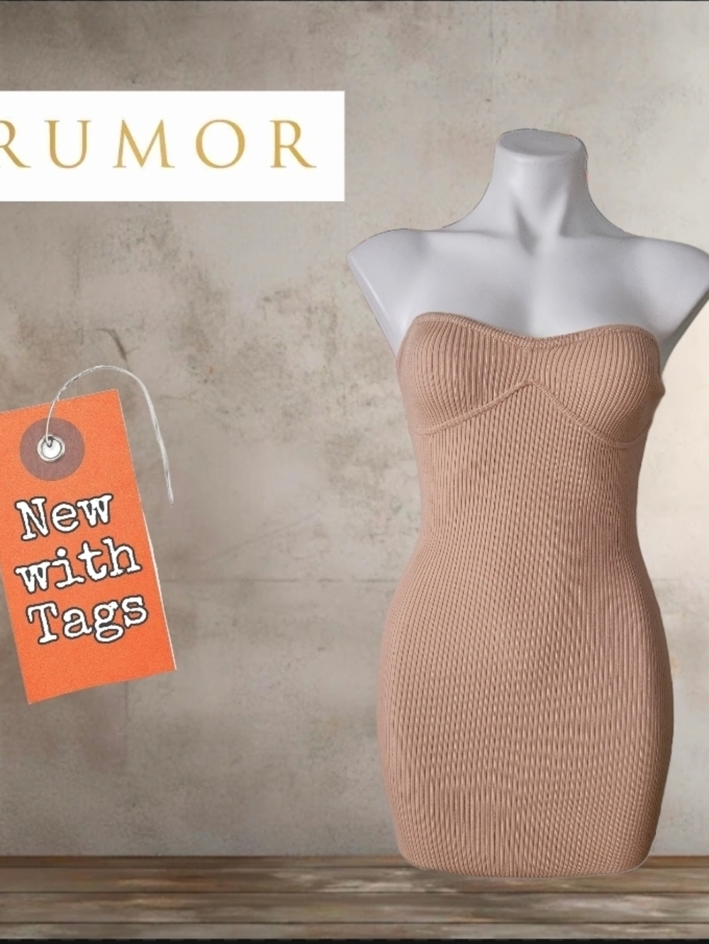 NWT/ RUMOR Strapless Ribbed Bodycon Dress  Small